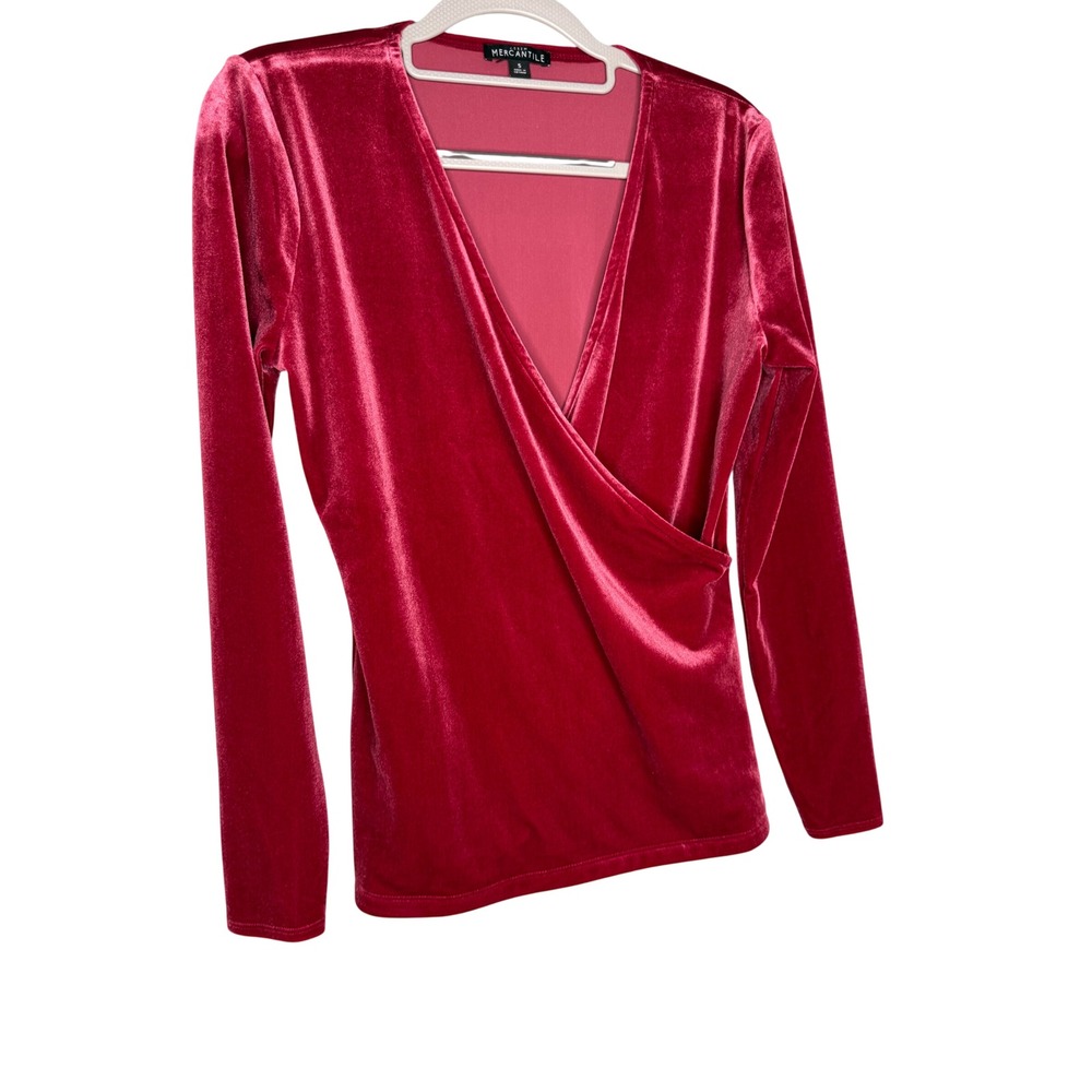 J.Crew Mercantile pink Velvet Wrap V-Neck Long Sleeve Top Blouse Small